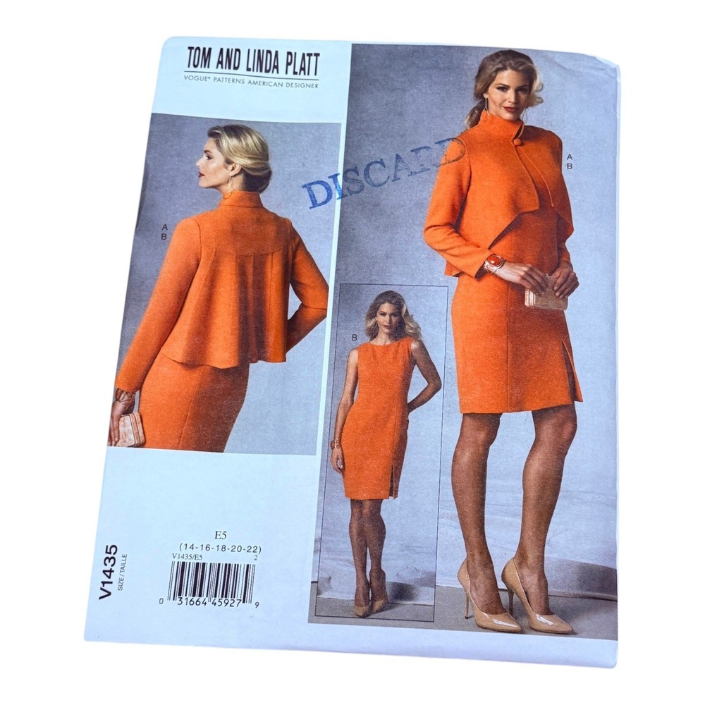 Vogue V1435 Sewing Pattern Tom Linda Platt Dress Jacket Size 14 to‎ 22 New Uncut